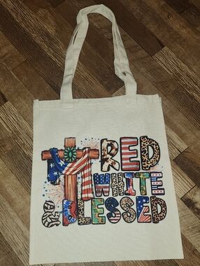 Red White & Blessed Canvas Tote Bag. 13x15